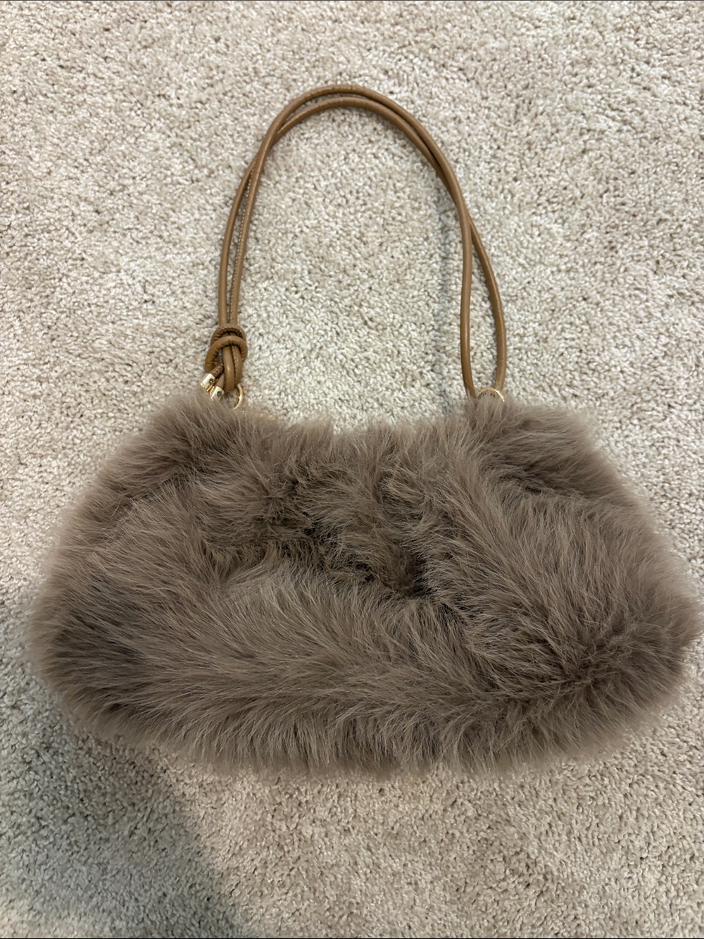 Faux Fur Shoulder Bag in Taupe